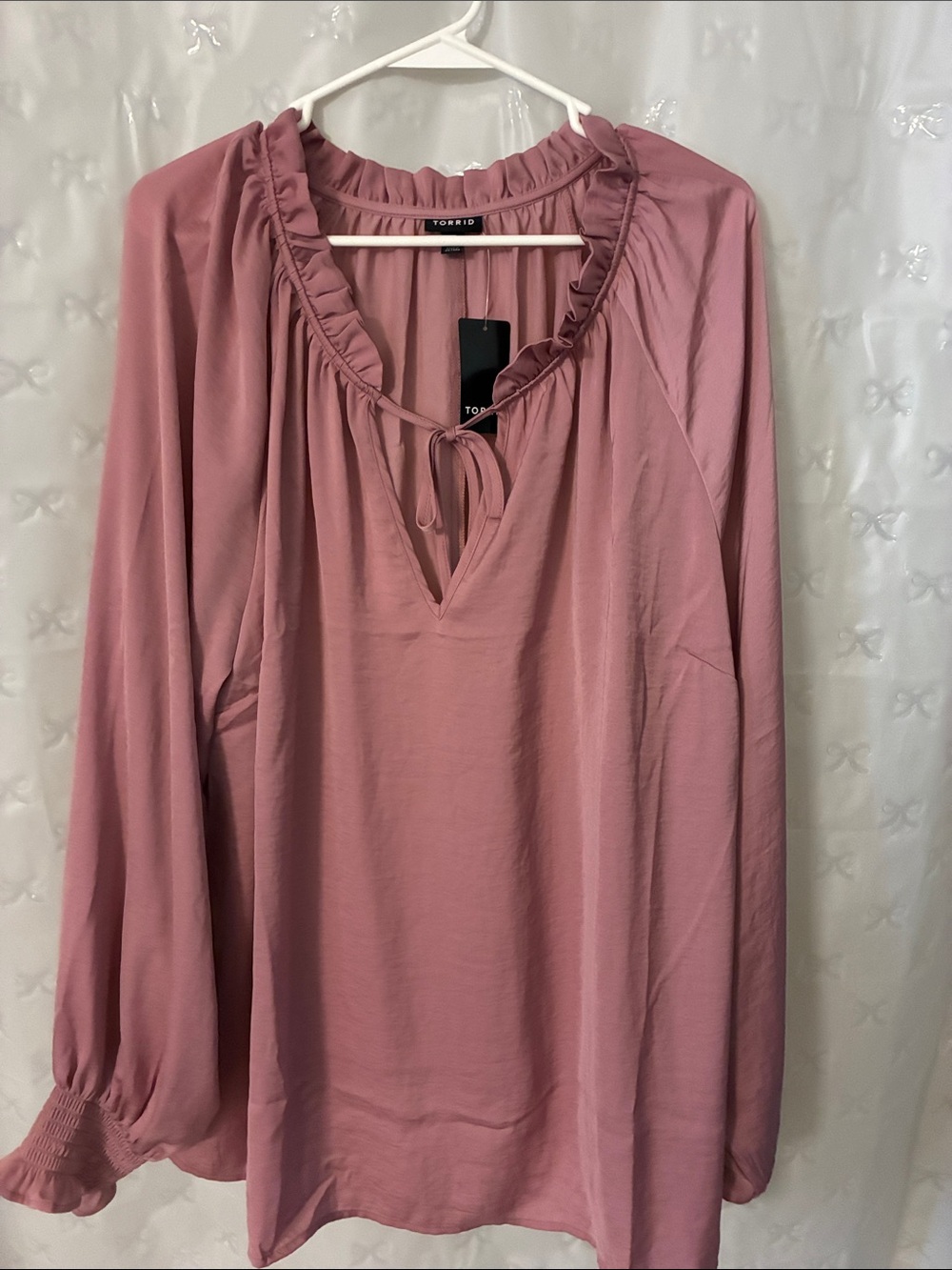 torrid Rose Mauve Ruffle Tie-Neck Blouse